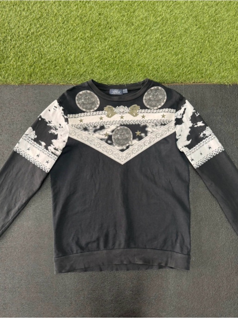 Topman Black Graphic Crewneck Sweatshirt with White Bandana Print
